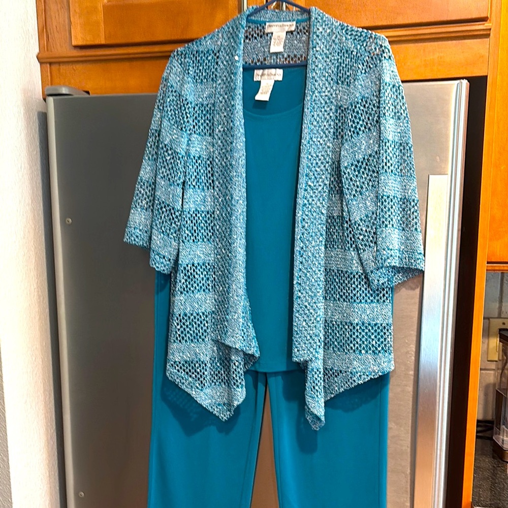 Teal Open-Front Cardigan and Top Set